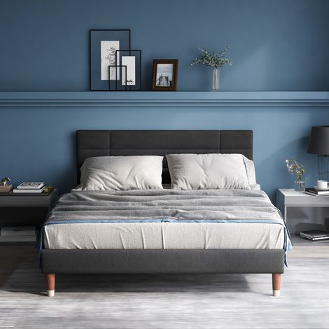 Lit rembourré, lit double avec coffre de lit et sommier à lattes, cadre de lit rembourré 140x200cm avec tête de lit, pour adultes et adolescents, (avec matelas à ressorts ensachés) (1/5)