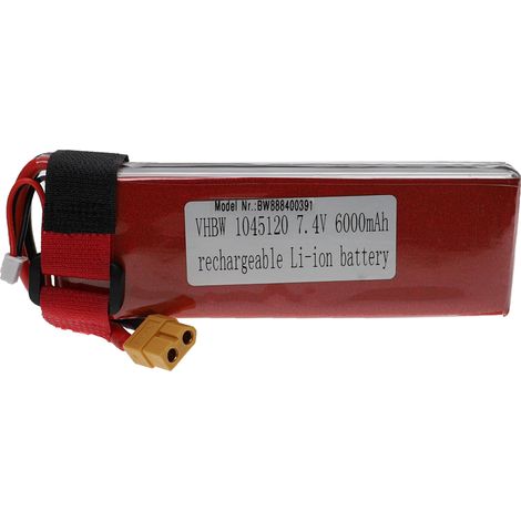 vhbw Akku kompatibel mit XT60 Stecker für Modellbau z.B. Racing Car, Helikopter, Flugzeug (6000mAh, 7,4V, Li-Polymer, 123 x 46 x 23 mm)