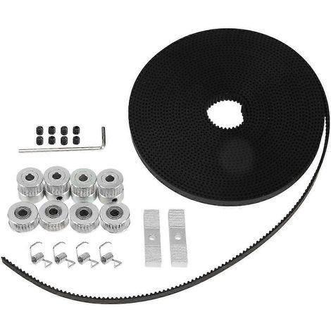 Courroie de distribution GT2 5 m x 6 mm + 4 poulies à 20 dents (diamètre intérieur 5 mm) + 4 galets tendeurs + 4 ressorts de tension (1/4)