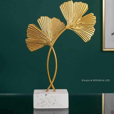 [Arbre de Décoration] Gingko Ornement de Bureau en Fer Doré Style Nordic avec Base Ciment Équilibre Stable 21x14cm (8.27x5.51in) pour Salon Bureau (1/2)