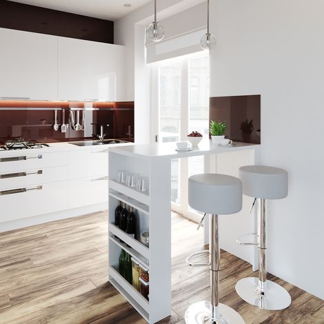 Bartisch-Set , Weiß, 57 x 117 cm mit 2 Barhockern, Vicco
