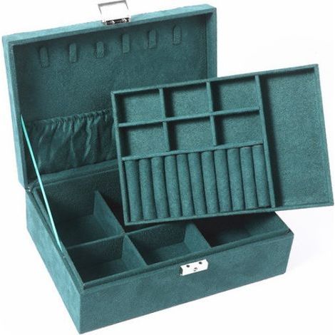 Boîte de rangement pour bijoux en velours grande capacité Vert(Trompette double couche 26189CM) (1/5)