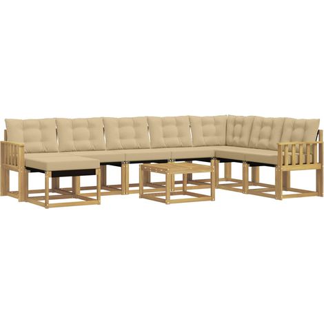Conjunto de sofás de exterior con cojín 9 pcs y Beige vidaXL (1/5)