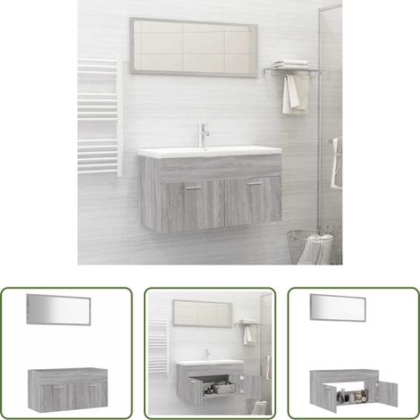 Ensemble salle de bain - Ensemble de meubles de salle de bain 2 pcs Sonoma gris (1/5)