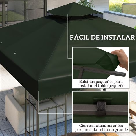 Store de remplacement 3x3 m avec double toit, trous de drainage et protection UPF30+. Store vert uniquement, armature non incluse. (1/5)