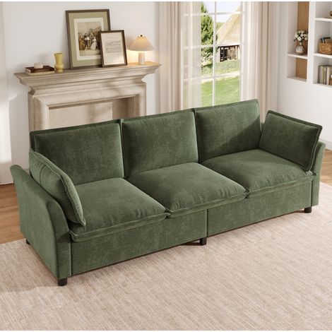 Canapé modulable 220x81x87 cm en tissu chenille vert, moderne pour salon FloraGrace (1/5)