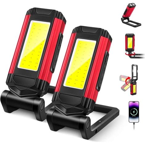 Lampe Travail Led Rechargeable, Baladeuse Led Mecanicien, Lampes d'inspection, Lampe Atelier CoB, Support Rotatif et Crochet Magnétique Pliable, Idéal pour Réparations, Camping Les Urgences, 2 Pièce (1/5)