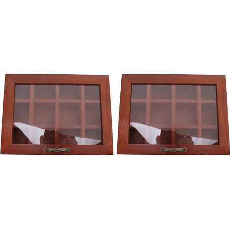 2X 12 grids bois thé bag support sugar packets spice pouches rangement case instant café bag boxes avec transparent lid (1/5)
