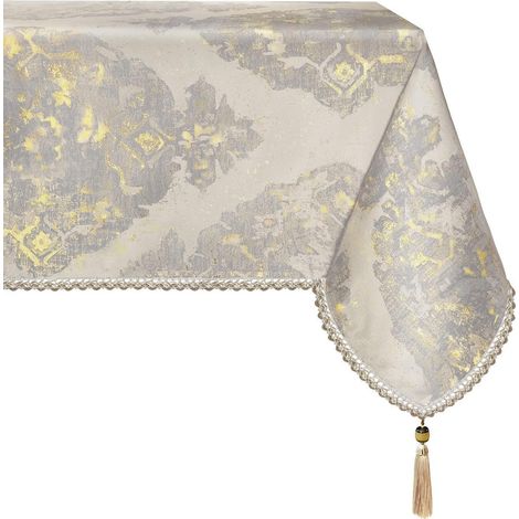Nappe à franges 140x240cm Beige pour table à manger & fête