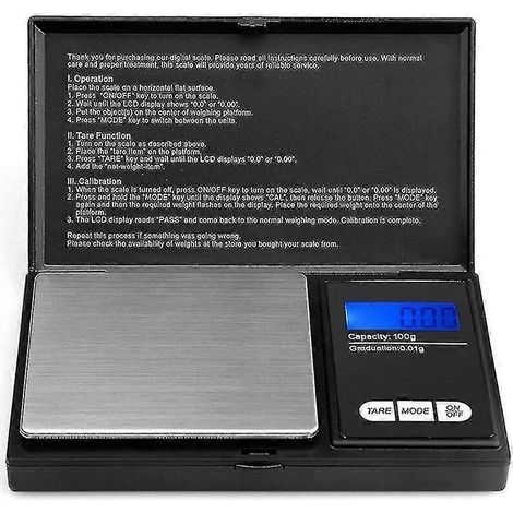 Balance électronique de poche numérique avec écran LCD rétroéclairé - Précision : 0,1 g à 1000 g (0,01 g à 500 g)-AquaForge