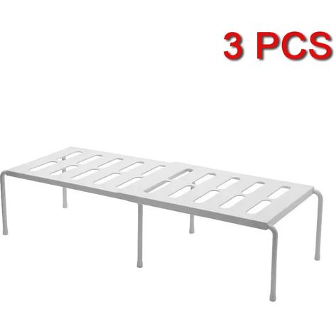 (Lot de 3 blancs) Étagère à chaussures extensible en ABS, organisateur de chaussures à placer sous l'évier, étagère télescopique pour placard de cuisine (1/5)