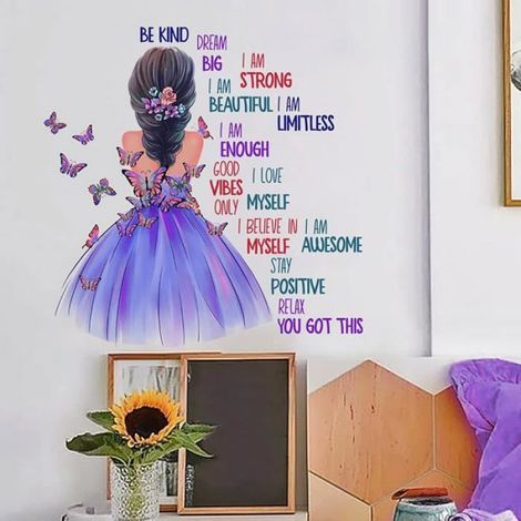 Stickers muraux FILLE en VIOLET (66x70 cm) I Autocollant mural chambre fille citation phrase positive motivation STICKERS (1/5)