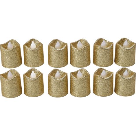 Ortviai Bougies LED sans flamme dorées chaudes – 12 unités, modèle BZ2812-W, lumière chaude, dimensions 4,3 x 3,74 cm (1/5)