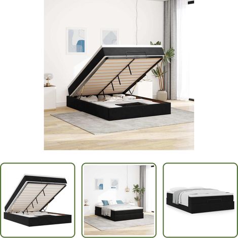 vidaXL Rangement sous le lit -  Cadre de lit ottoman avec matelas noir 140x190 cm velours (1/5)