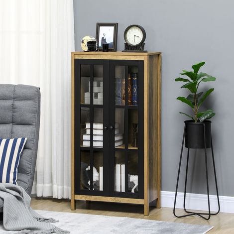 Aparador moderno, mueble de cocina con puertas de cristal para salón, comedor y estudio, color blanco. (1/5)