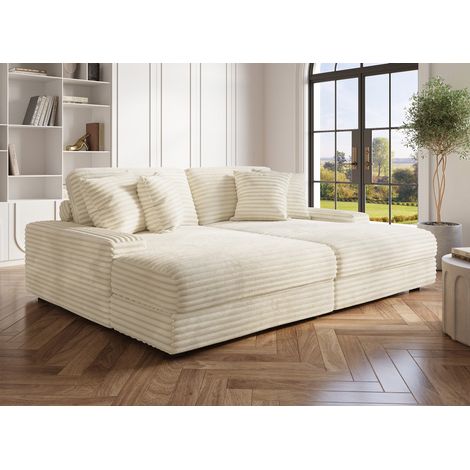 Deco In Paris – Canapé méridienne 2 places en velours côtelé doux beige – Dimensions 248x172x89 cm – Hauteur d’assise 46 cm – Confort optimal