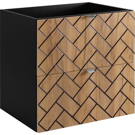 Furnidea - Meuble sous vasque MADIS CHÊNE et NOIR 60 cm S - 2 tiroirs, façades motif chevron, design moderne (1/5)