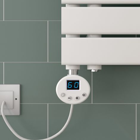 LCD Thermostatic Electric Heating Element & T-Piece White 500W