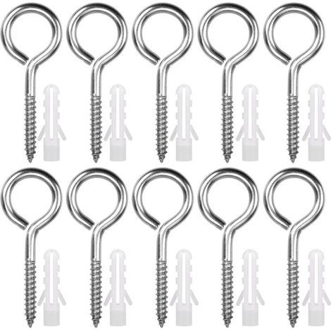 10 Pièces Œillets de Vis en Acier Inoxydable M8 x 100 mm Piton à Visser Lourde Vis à Œillet Crochet à Visser pour Hamacs, Auvents, Fauteuils Suspendus, Câble fixe, Argenté (1/3)