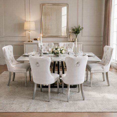 MEUBLIV Esszimmerstuhl 62x51x95 cm Beige – 2er-Set, hohe Rückenlehne, Samt (1/5)