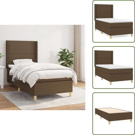 The Living Store Cama box spring con colchón tela marrón oscuro 90x190 cm - Colchón de muelles