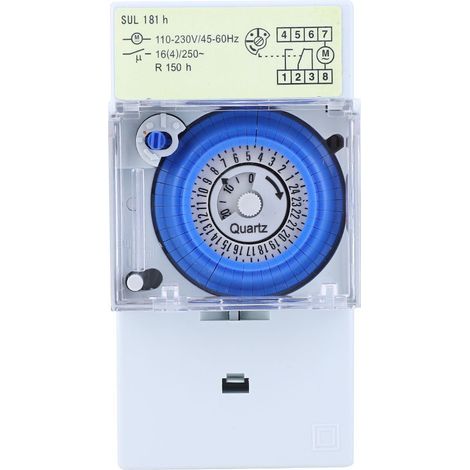 SUL181h Minuterie mécanique, minuterie à quartz 24 heures,horloge modulaire,interrupteur relais, 110230VAC 16A (1/5)