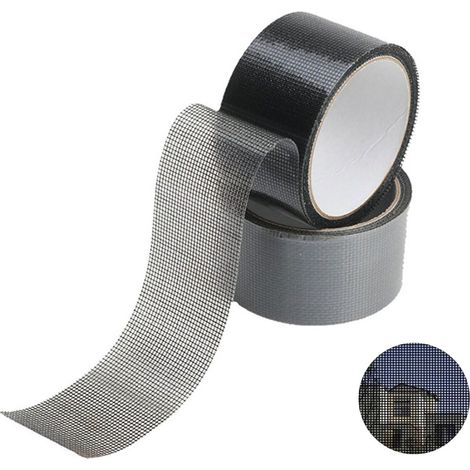 Ruban adhésif de réparation pour moustiquaire, rouleau de 2 mètres, 5 cm de large, noir, pour réparer vous-même votre moustiquaire, lot de 2. (1/5)