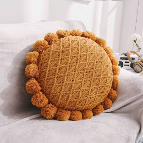 Coussin tricoté boule, coussin de canapé, coussin rond 3D creux, décoration canapé bureau maison, coussin en maille pour lit et salon (1/5)
