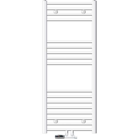 ECD Germany Badheizkörper Mittelanschluss 500 x 1200 mm Weiß gebogen mit Anschlussgarnitur für Heizkörper mit Thermostat Eck Wand Weiß - Heizung Handtuchwärmer Handtuchtrockner Handtuchheizkörper (1/5)
