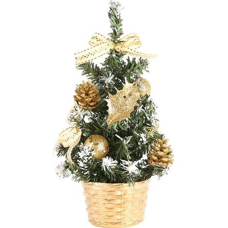 1er sapin de Noël, décoration de table, sapin artificiel sur pied, centre de table hivernal, ornements miniatures en mousse dorée (1/5)