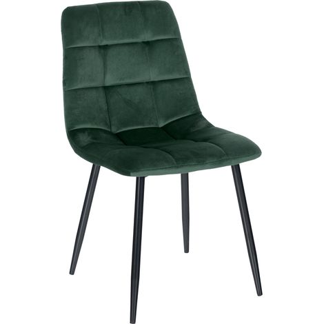 Chaise de salle à manger x1 coutures forme carrées en velours vert pieds en métal noir 100001965