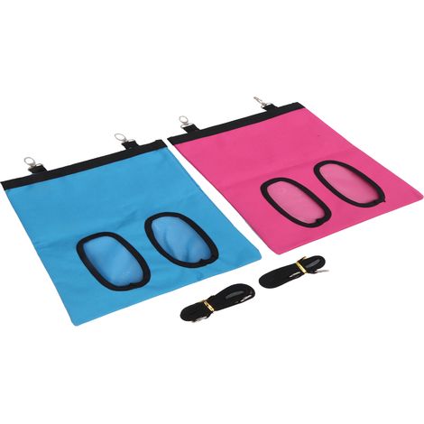 Lot de 2 sacs mangeoires suspendus pour animaux de compagnie (lapins, cochons d'Inde, chinchillas, hamsters) (bleu et rose) (1/5)