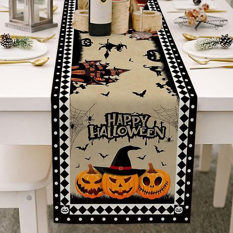 (33x120cm) Chemin De Table Citrouille Halloween Chemin De Table En Coton Lin Foulard Toile De Jute Pour Restaurant, Famille, Vnements De Vacances,