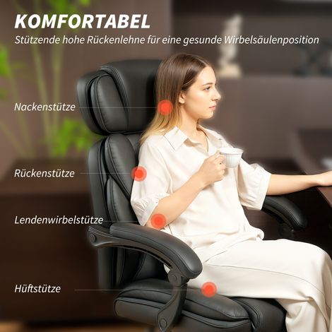 Fauteuil de bureau ergonomique pivotant, hauteur ajustable avec support lombaire, accoudoirs, repose-pieds, revêtement similicuir noir (1/4)