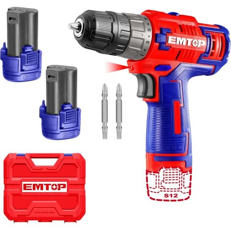 EMTOP Taladro Atornillador sin Cable 45 Nm 12V 2 Baterías 1,5 Ah (1/5)