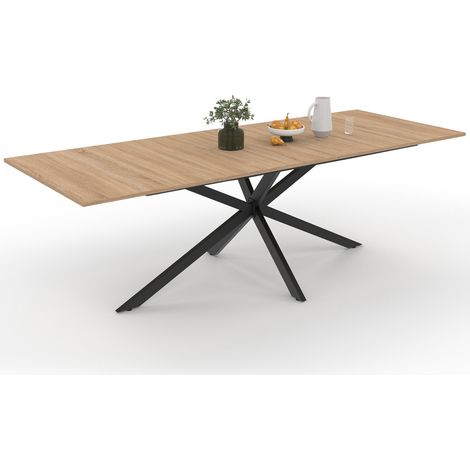 Idmarket – Table extensible rectangle ALIX 8-12 personnes – Pied araignée métal noir – Longueur 200-240 cm – Structure en bois mélaminé (1/5)