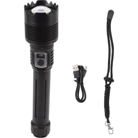 Lampe torche LED rechargeable 6000LM XHP360 haute luminosité avec indicateur de batterie, 5 modes d'éclairage, câble USB et dragonne pour randonnée (1/5)