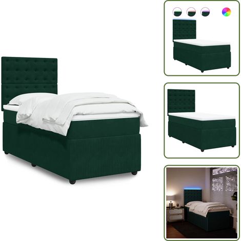 Testiera regolabile - vidaXL Giroletto a Molle con Materasso Verde Scuro 90x190 cm Velluto - Letto con materasso a molle