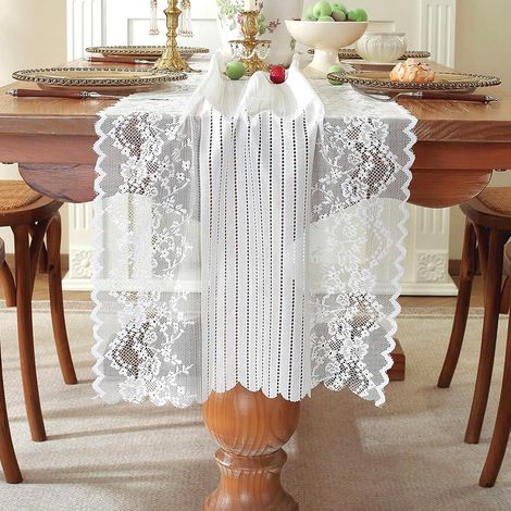 Artistique Chemin De Table, Romantique Ajouré Floral Chemin De Table Blanc Dentelle pour DéCoration Mariage FêTe Bapteme Anniversaire DéCor Saint-Valentin Rustique 45x160cm (1/5)