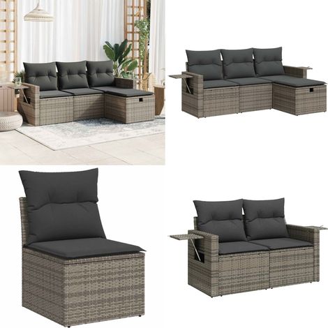 vidaXL Salon de jardin 4 pcs avec coussins gris résine tressée (1/5)