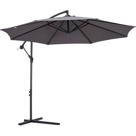 Parasol déporté octogonal inclinable manivelle pied acier Ø 3 x 2,5H m gris