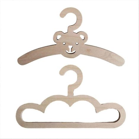 Lot de 10 cintres muraux nordiques en bois, motif ours et nuages. (1/5)