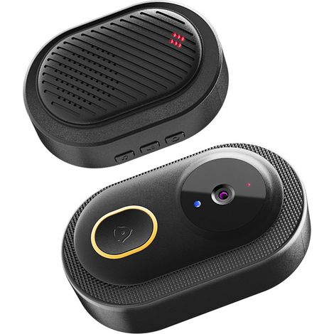 Sonnette vidéo intelligente sans fil avec modification de la voix, communication bidirectionnelle, vision nocturne, WiFi 2,4 GHz, compatible Tuya (noire). (1/5)