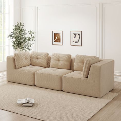 Rahmenloses Sektionssofa, modulares Ecksofa, bequemes Cordsofa, Dreisitzer-Sofa mit tiefer Sitzfläche für das Wohnzimmer, kein Aufbau erforderlich,Beige
WL