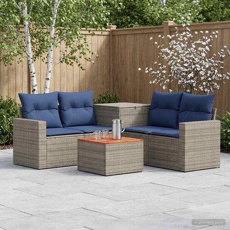 Set di divani da giardino modulare in polyrattan e acciaio grigio e blu navy set da 6, 51.25kg - PANGIVO (1/5)