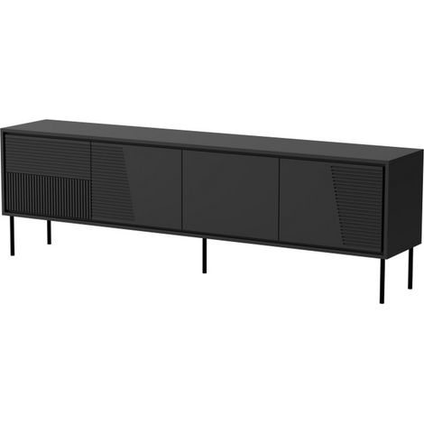 Meuble TV design noir mat 200 cm avec pieds en métal noir Ula (1/4)