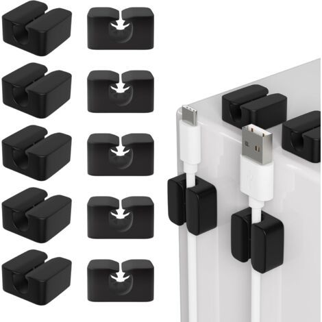 Support de câble Autocollant, Gestion des câbles pour Le Bureau, Lot de 10 Supports de câble de Chargement USB adhésifs forts, Organiseur de câbles Cordons d'alimentation (Noir) (1/5)