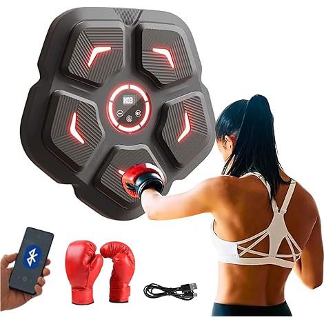 Boxmaschine Music Boxing Machine, Elektronische Musik Boxmaschine, PU-Wandbox-Trainingsgerät, LED-Boxpad mit Boxhandschuhen, Bluetooth, Lichter Im Rhythmus der Musik. (9 Modi, 41x41x7 cm)Es ist schwar