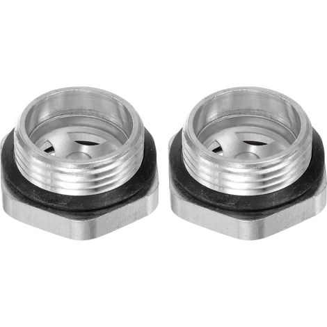 2Pcs Verre de Vue d'Huile de Compresseur d'Air G1" Filetage Mâle en Alliage d'Aluminium, Tête Hexagonale, Indicateur d'Huile, Fenêtre avec Joint Torique, Argenté (1/5)