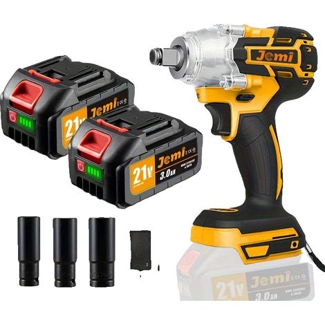 Llave de impacto eléctrica, motor sin escobillas, alto par, 2 baterías, 3 vasos, UE (1/2)